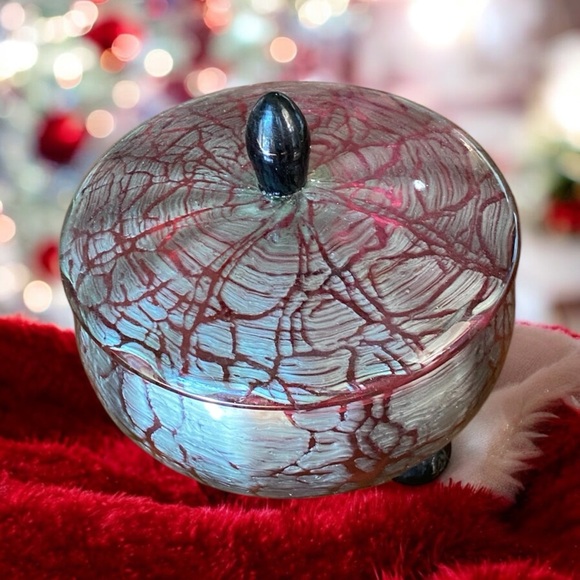 RARE antique absolutely gorgeous Loetz Titania Austria Glass lidded, footed bowl - Picture 2 of 12